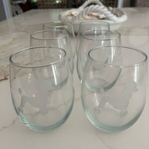 Poodle Design Stemless Wine Glasses - Set of 6